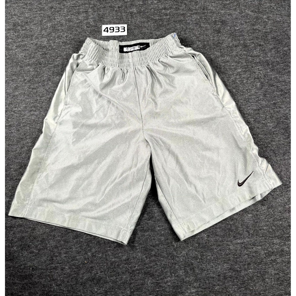 Nike Basketball Shorts Mens Small Silver Embroidered Swoosh Logo Elastic Waist